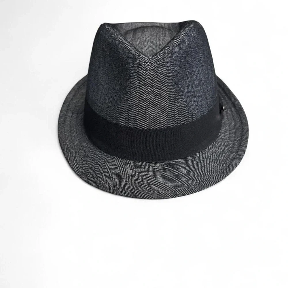 Stetson All-American Gray Herringbone Fedora Trilby Hat Men's Large Classic